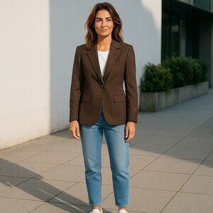 Anne Klein Brown Pinstriped Blazer Ladies Size 12 Office Business Career